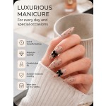 Nude Polka‑Dot Press‑On Nails with 3D Black Bows, Medium‑Long Almond Nails Elegant Luxury False Nails